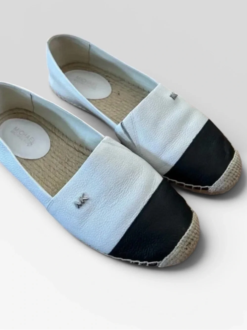 Michael Michael Kors Leather Two-Tone Espadrille Flats - White/Black Sz 7 Women